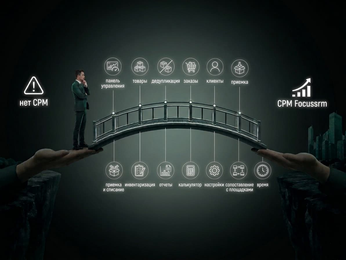Двенадцать модулей Focussrm соединяют магазин без CRM и рост